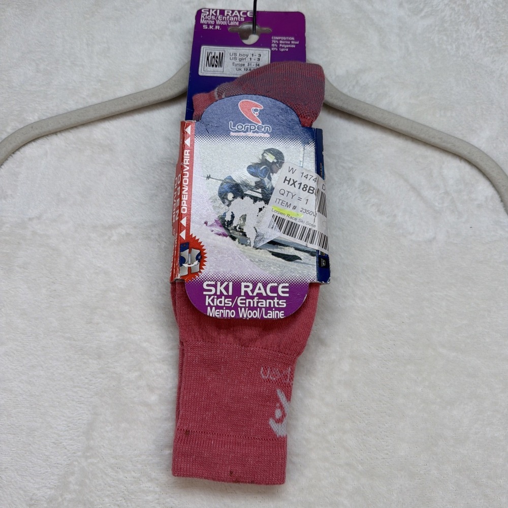 Lorpen Kids‎ Ski Socks Merino Wool Pink Ski Race Thermal Youth 1-3 EU 31-34